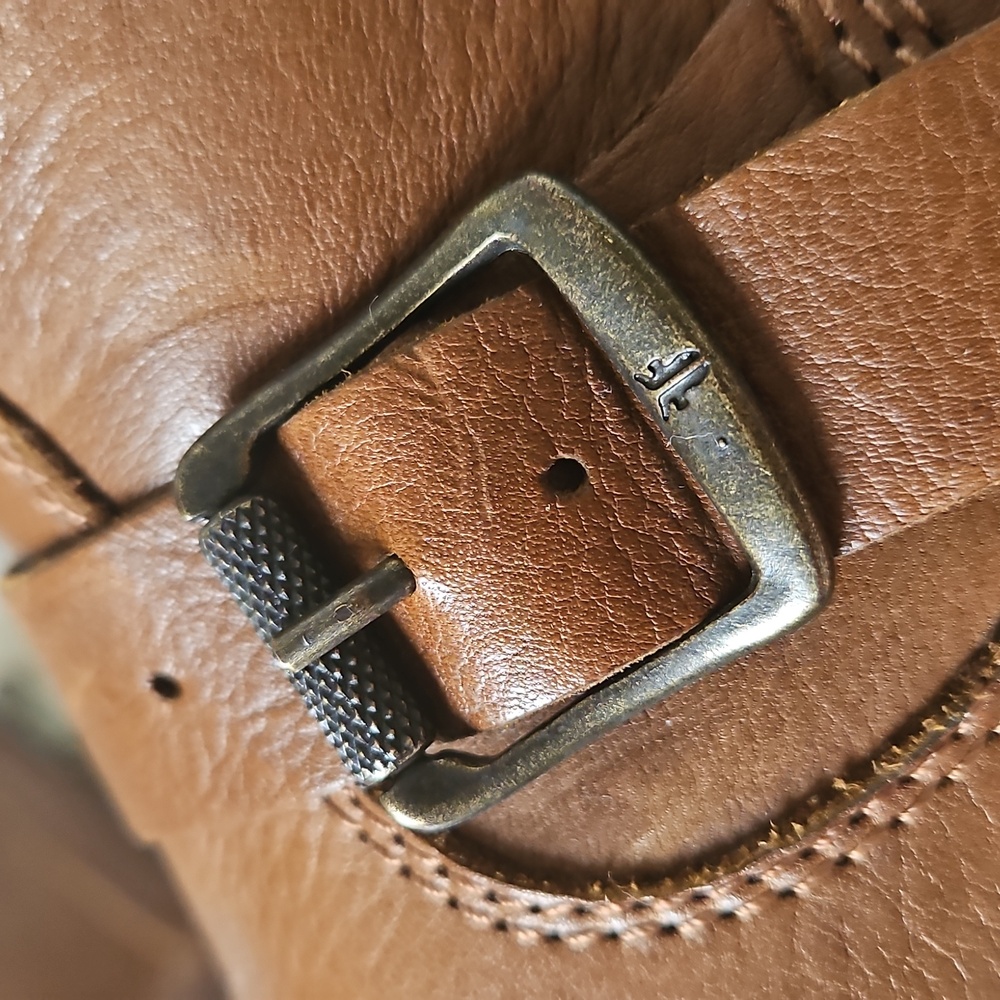 Frye Tan Leather Buckle Moto Boots - Picture 9 of 9